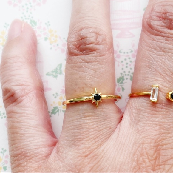Twilight Star Black Stone Gold Tone Ring 925 Sz 6 - Picture 1 of 4